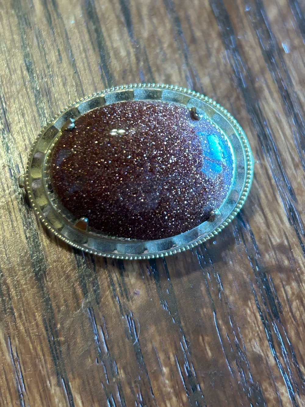 Vintage Goldstone Oval Gold Tone Metal Pin Brooch